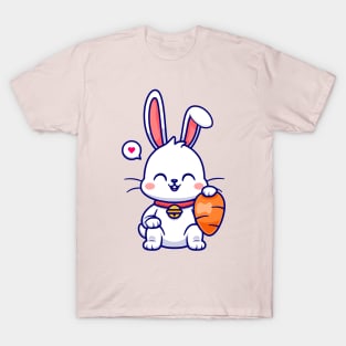 Cute Rabbit Sitting With Carrot Cartoon T-Shirt